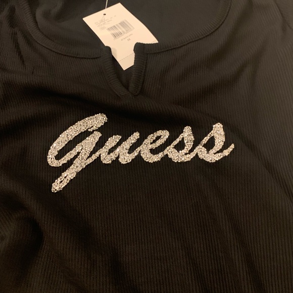Guess Bodycon Black T-Shirt Glitter Logo Dress 👗😍 - Picture 6 of 8
